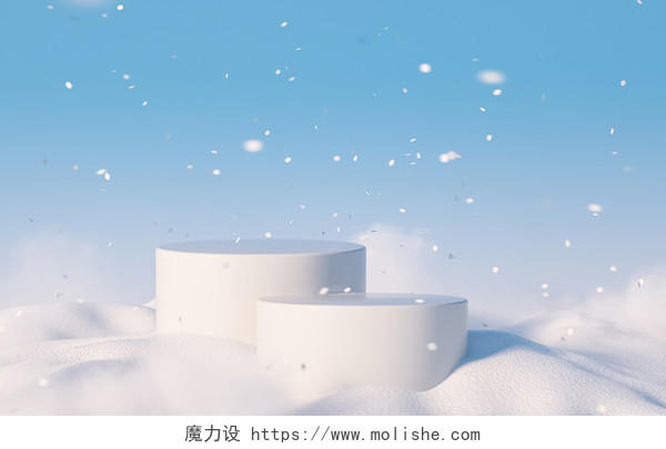 C4D白色冬季圣诞节电商背景3D展台横版背景插画展板大雪背景